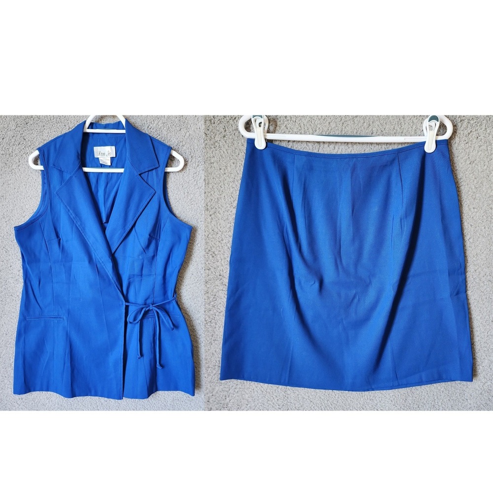 Lisa Jo Skirt Suit Set Womens 15/16 Royal Blue Sleeveless Wrap Vest Mini Skirt‎